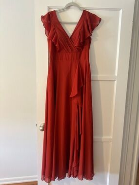 Red Ruffle V-Neck Maxi Dress